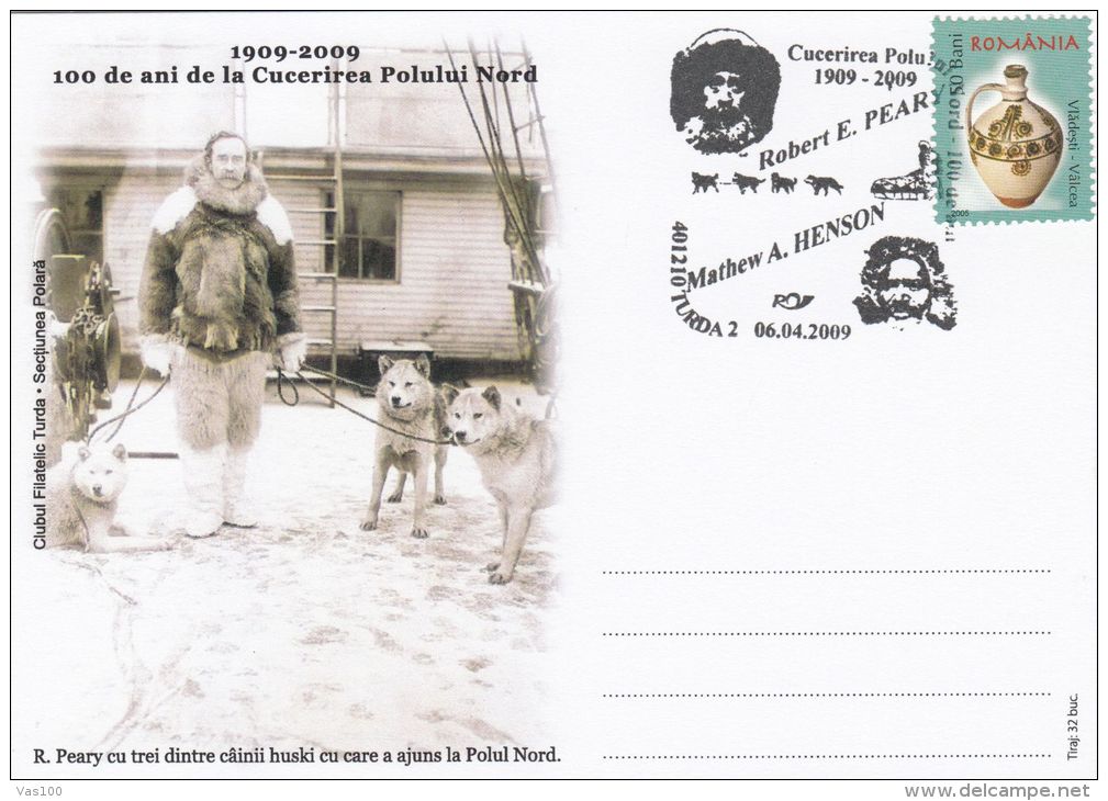 ROBERT PEARY ARCTIC EXPEDITION, DOGS, SPECIAL POSTCARD, 2009, ROMANIA - Arktis Expeditionen