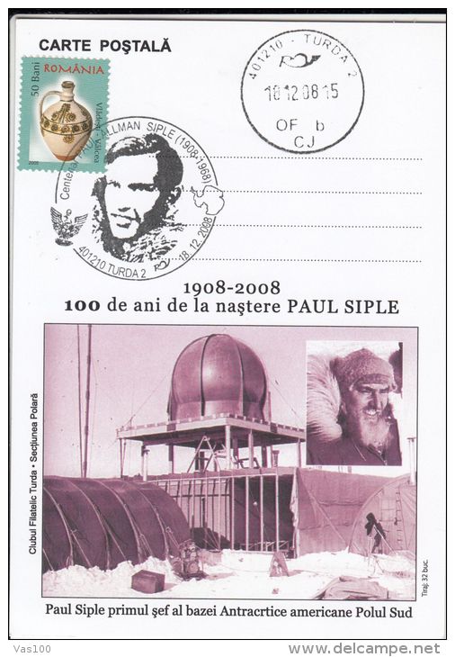 AMERICAN ANTARCTIC BASE, PAUL SIPLE, SPECIAL POSTCARD, 2008, ROMANIA - Onderzoeksstations