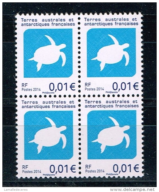 TAAF CENTIME TORTUE 2ème Tirage Mars 2014 Impression OFF SET En Bloc De 4. - Unused Stamps