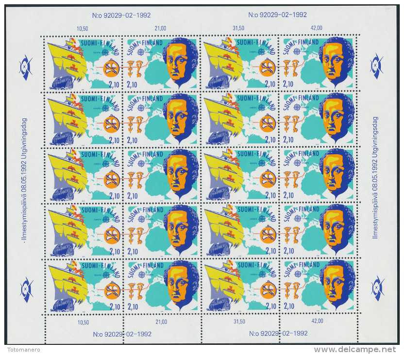 FINLAND/Finnland 1992 Europa - 500th Anniversary Of Christopher Columbus's Discovery Of America, Sheetlet/Klb** - Christophe Colomb
