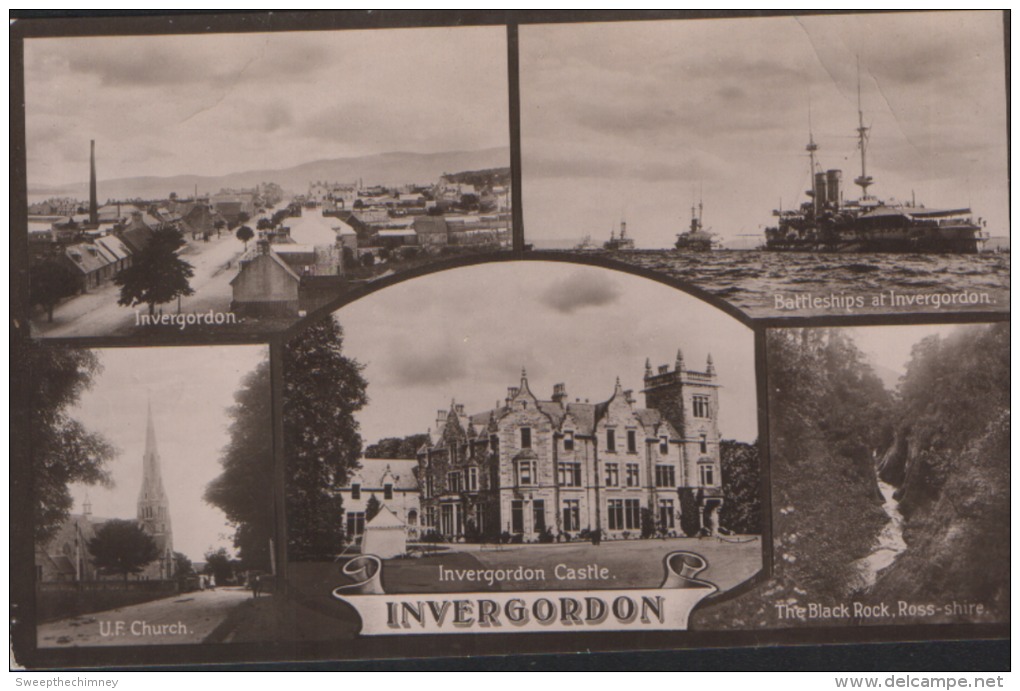 INVERGORDON MULTIVIEW WITH CASTLE AND BATTLESHIPS OLD POSTCARD Scotland - Ross & Cromarty