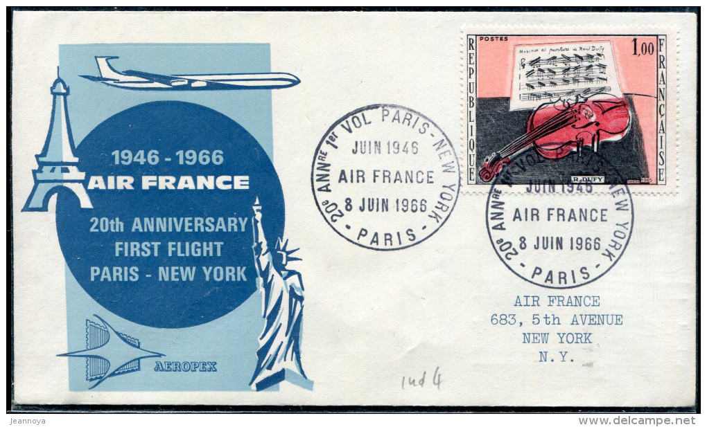 FRANCE - N° 1459 / LETTRE AVION DE PARISLE 8/6/1966, 20 ANS DU 1ére VOL PARIS NEW YORK - TB - Primeros Vuelos