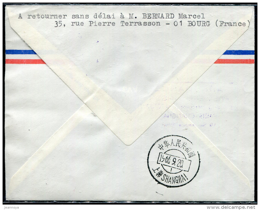 FRANCE - N° 1487 + 1488 / LETTRE AVION DE PARIS LE 19/9/1966, 1ére LIAISON PAR BOEING 707 PARIS CHANGHAI - TB - Premiers Vols