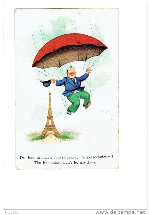 Illustration Homme Au Dessus De Tour Eiffel Parachute / Parachutisme - 1937 - Paracaidismo