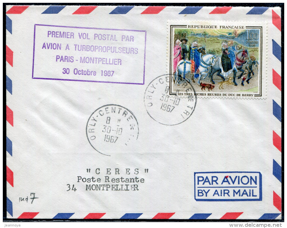 FRANCE - N° 1457 / LETTRE AVION D'ORLY LE 30/10/1967, 1ére VOL PAR TURBOPROPULSEURS PARIS MONTPELLIER - TB - Premiers Vols