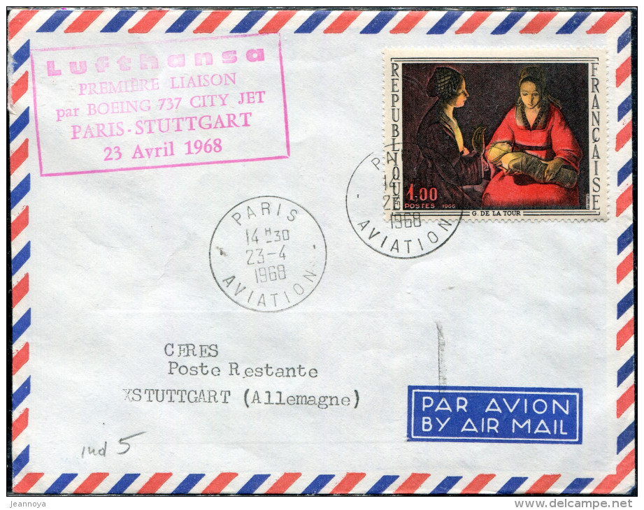 FRANCE - N° 1479 / LETTRE AVION DE PARIS LE 23/4/1968, 1ére VOL LUFTHANSA PAR BOEING 737 PARIS STUTTGART - TB - Premiers Vols