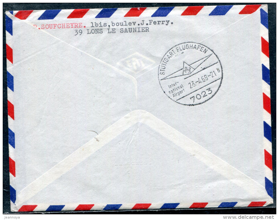 FRANCE - N° 1550 + 1551 / LETTRE AVION DE LONS LE 20/4/1968, 1ére VOL LUFTHANSA PAR BOEING 737 PARIS STUTTGART - TB - Premiers Vols