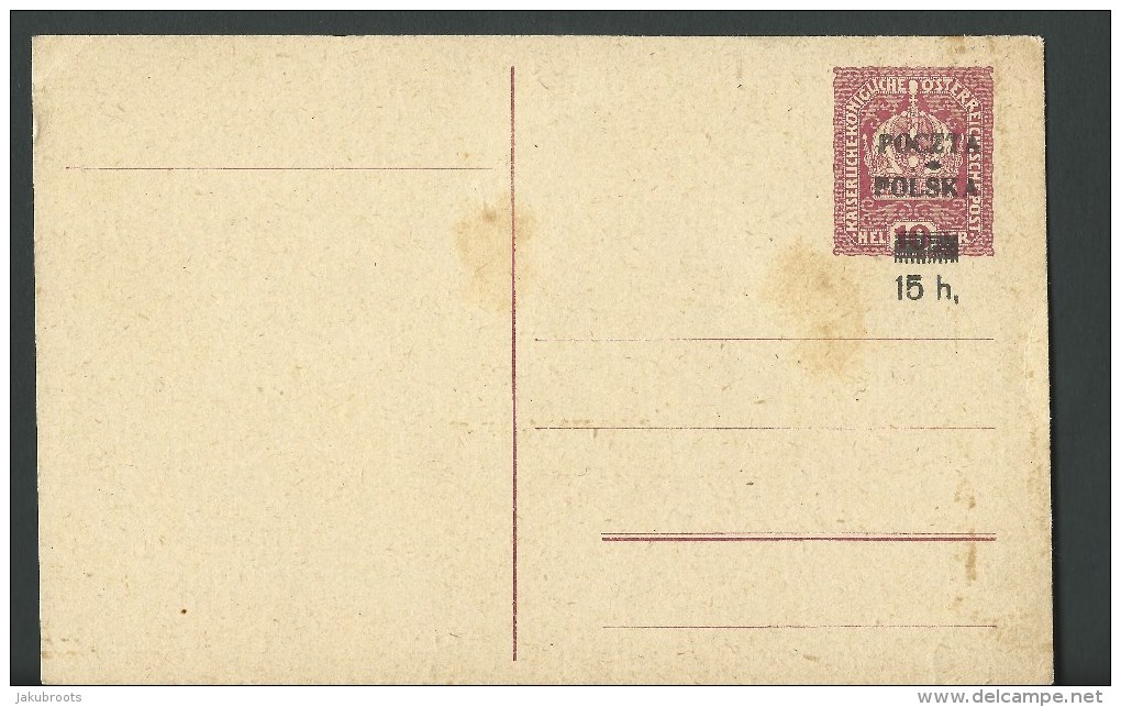 1919. AUSTRIAN OCCUP.  STATIONARY CARD WITH  IMPRINTED " KRAKAU " OVERPRINT - Sonstige & Ohne Zuordnung