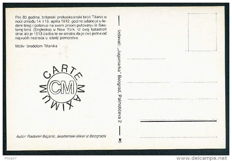 Yugoslavia 1992. Maximum Cards - ´80 Godina Od Brodoloma Titanika´ - Cartes-maximum