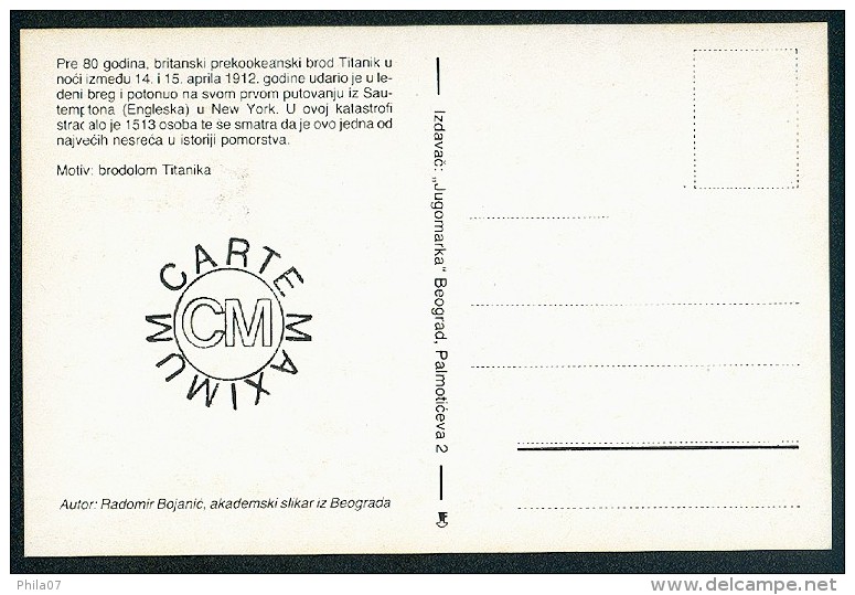 Yugoslavia 1992. Maximum Cards - ´80 Godina Od Brodoloma Titanika´ - Maximumkaarten