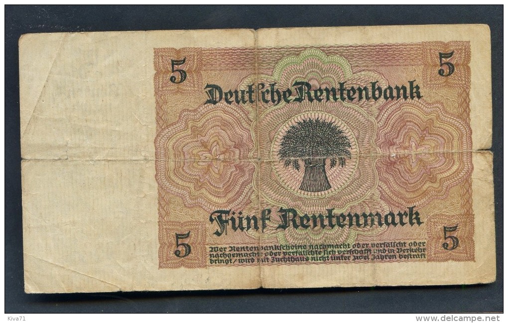 * R1* 5 RentenMark  " ALLEMAGNE "  02 Janvier 1926 VF Pik 169       Bc 5 - 5 Rentenmark