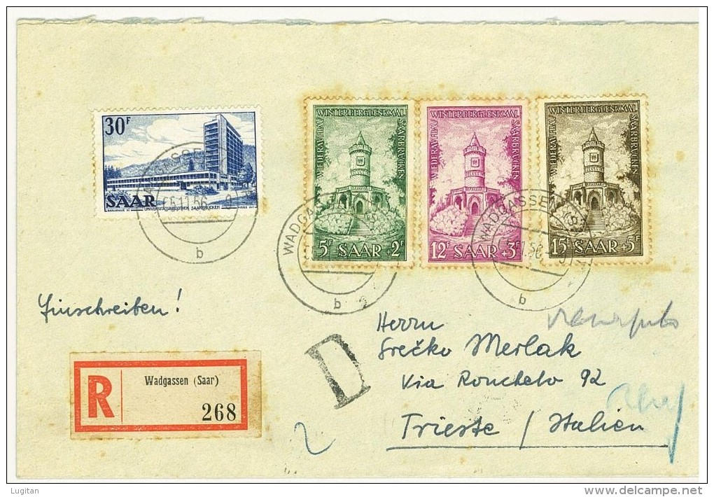 SARRE - 1956 Winterberg Memorial  - ANNO 1956  - RACCOMANDATA FDC - II SCELTA - Briefe U. Dokumente