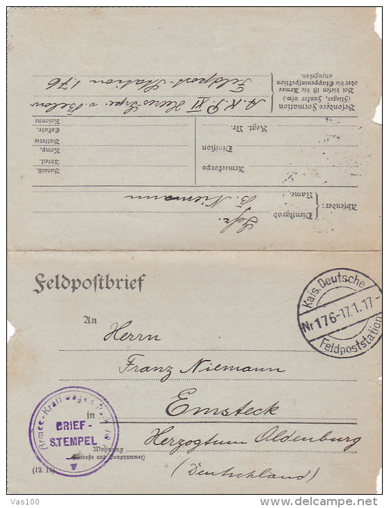 FELDPOFTBRIEF, KAIS DEUTSCHE, FELDPOSTSTATION, BRIEF-STEMPEL, 1917, WW1 - WW1 (I Guerra Mundial)