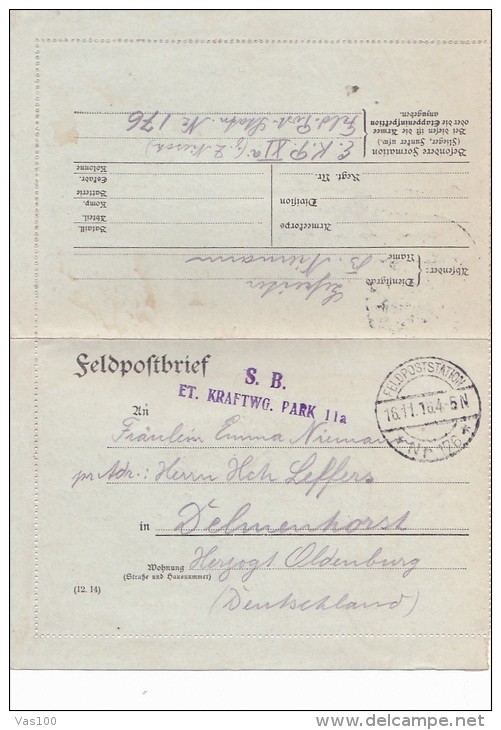 FELDPOFTBRIEF, FELDPOSTSTATION, S.B. ET. KRAFTWG. PARK, 1916, WW1 - WW1