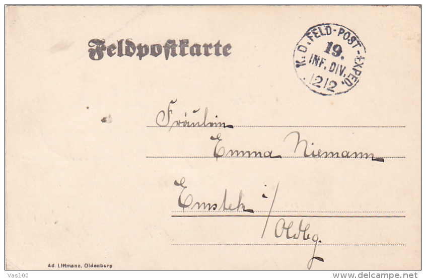 FELDPOFTKARTE, K.D. FELDPOSTEXPED, 19 INF.. DIV., 1912, WW1 - Guerre Mondiale (Première)