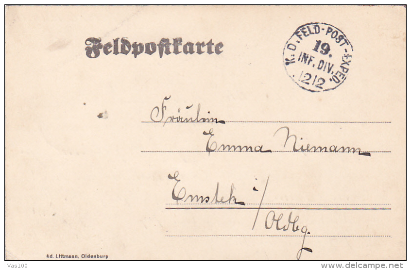 FELDPOFTKARTE, K.D. FELDPOSTEXPED, 19 INF.. DIV., 1912, WW1 - WW1 (I Guerra Mundial)