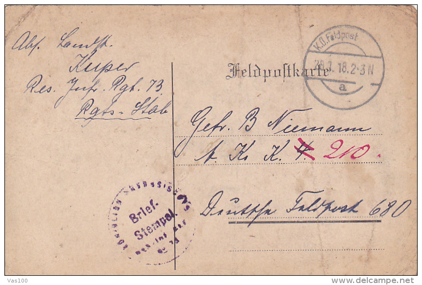 FELDPOFTKARTE, K.D. FELDPOST, BRIEF- STEMPEL, 1918, WW1 - WW1 (I Guerra Mundial)