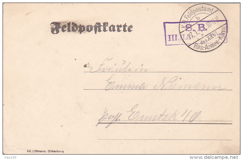 FELDPOFTKARTE, K.D. FELDPOSTAMT,  RES ARMEE KORPS, 1911, WW1 - Guerre Mondiale (Première)