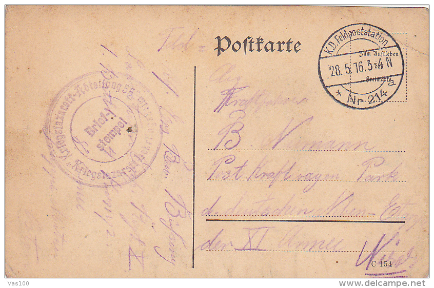 FELDPOFTKARTE, K.D. FELDPOSTSTATION,  BRIEF- STEMPEL, 1916, WW1 - Guerre Mondiale (Première)