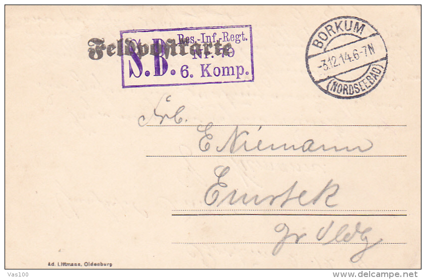 FELDPOFTKARTE, BORKUM, NORDSEEBAD, S.B. RES- INF.-REGT., 1914, WW1 - Guerre Mondiale (Première)