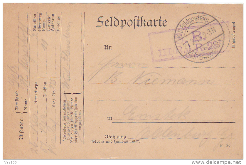 FELDPOFTKARTE,  FELDPOSTEXPEDITION, 51 RES. DIV., 1915, WW1 - Guerre Mondiale (Première)