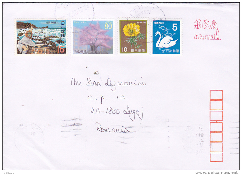 FLOWERS, SWAN, MASK STAMPS ON COVER, 2002 - Covers & Documents