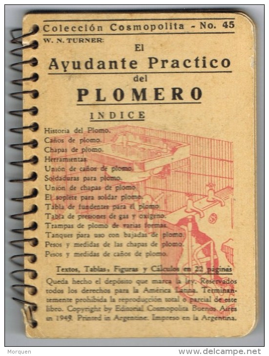 9182, Pequeño Libro  Ayudant Pactico PLOMERO. Construccion. Argentina 1949 - Arquitectura