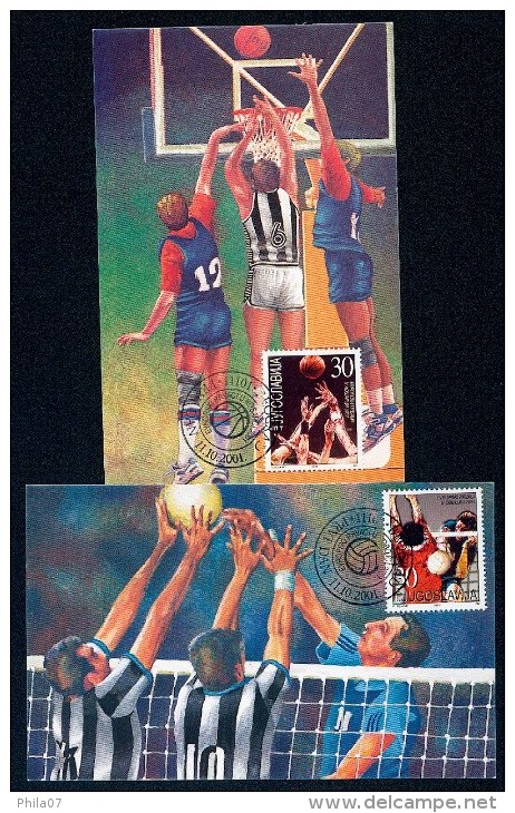 Yugoslavia 2001. Maximum Cards - ´Basketball And Volleyball´ -- See Scan - Cartes-maximum