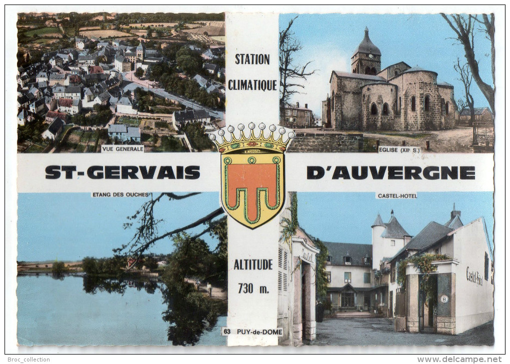 Saint-Gevais D´Auvergne, 4 Vues, église, étang Des Ouches, Castel-Hôtel, Blason Robert Louis, C.I.M. N° 632555 - Saint Gervais D'Auvergne