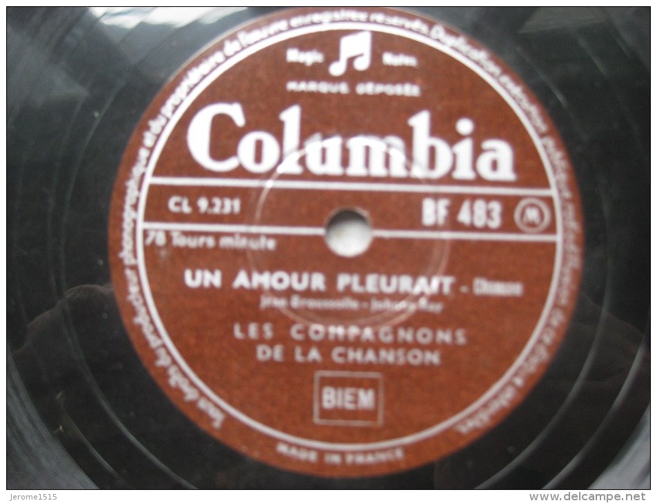 Disque Ancien 78 Tours Gramophone Columbia Les Compagnons De La Chanson - 78 Rpm - Gramophone Records