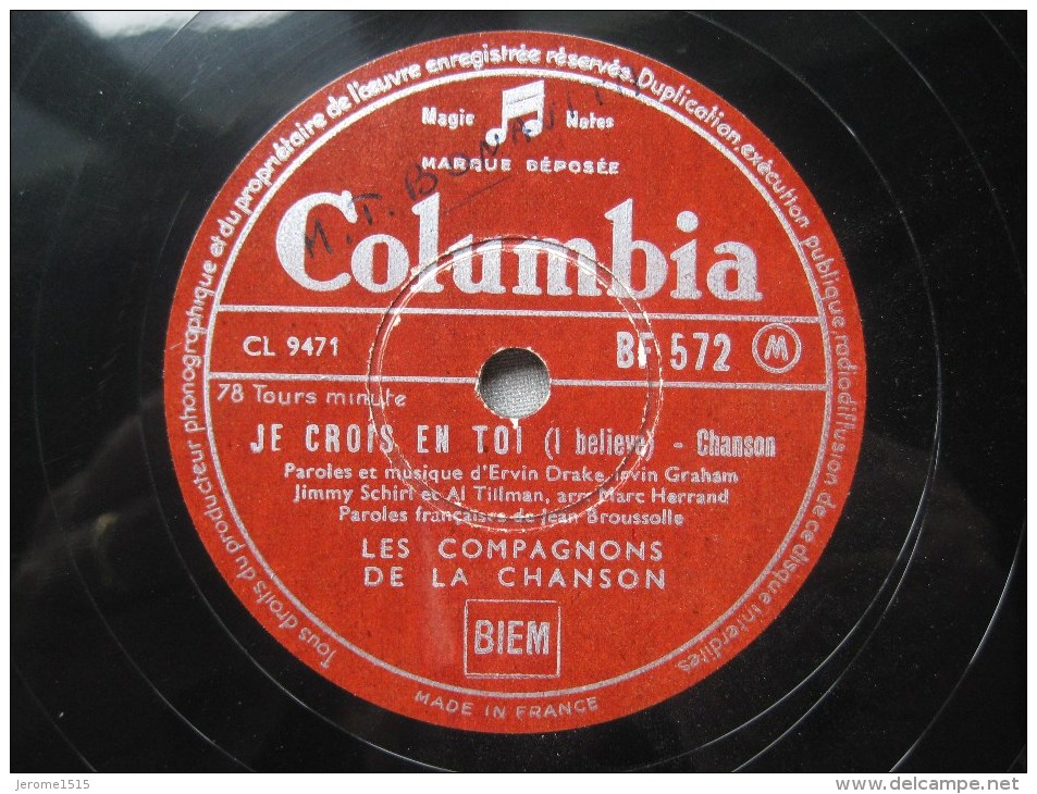 Disque Ancien 78 Tours Gramophone Columbia : Les Compagnons De La Chanson - 78 T - Grammofoonplaten