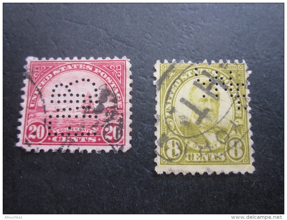 2 Timbres:US Postage USA United States Of America Perforé Perforés Perfin Perfins Stamp Perforated PERFORE  &gt;Trés Bie - Perfin