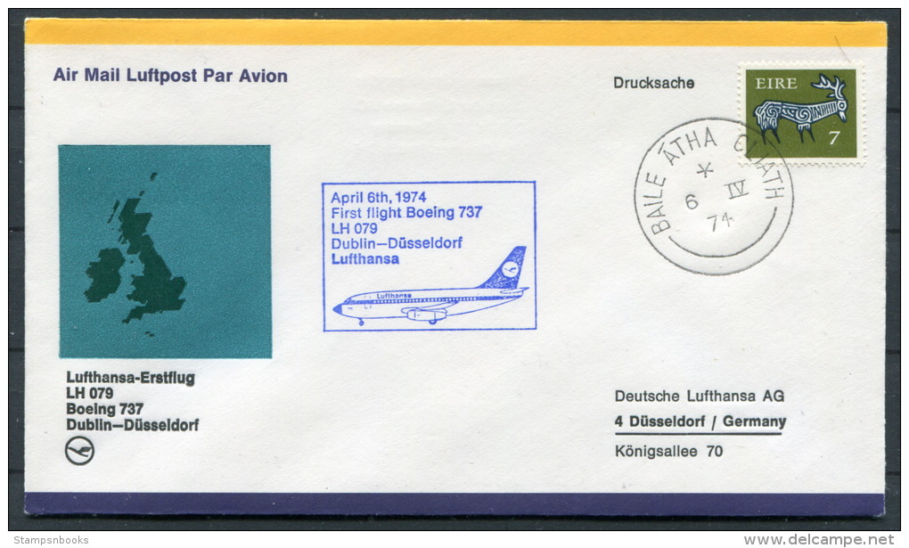 1974 Eire Dublin - Dusseldorf Lufthansa Boeing 737 First Flight Cover - Luchtpost