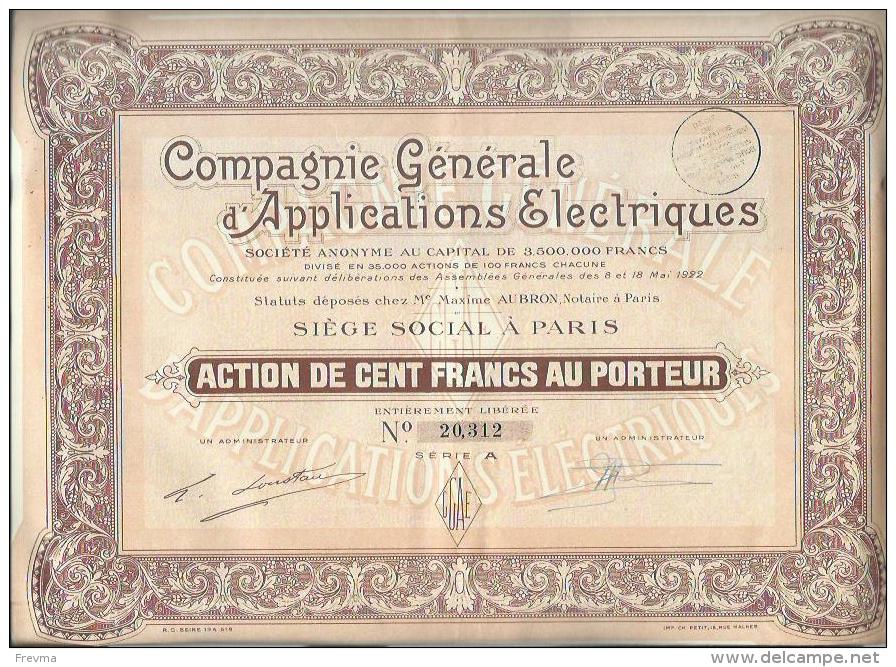 Compagnie Generale D'applications Electriques - Elektrizität & Gas