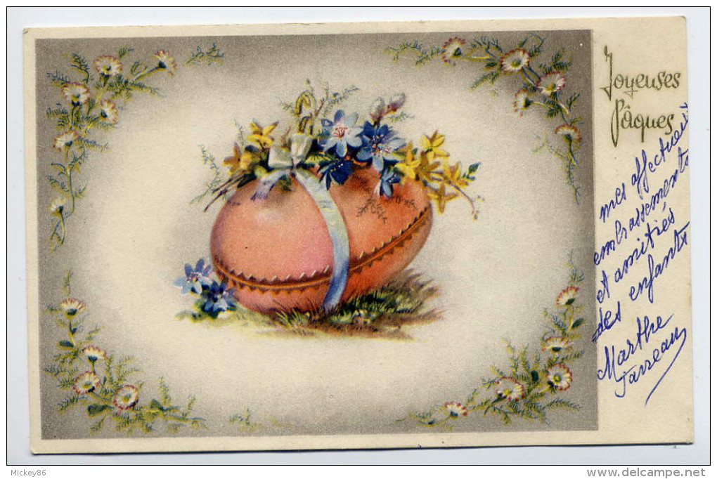 Joyeuse Pâques--Oeuf Et Fleurs  N°44374  éd  Cotonart---carte Belge - Pâques