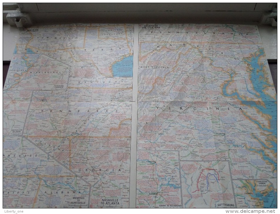 The CIVIL WAR Battlefields ( Atlas Plate 14 National Geographic ) Scale : 2,851,200 Or 45 Miles To The Inch / 1961 ! - Mondo