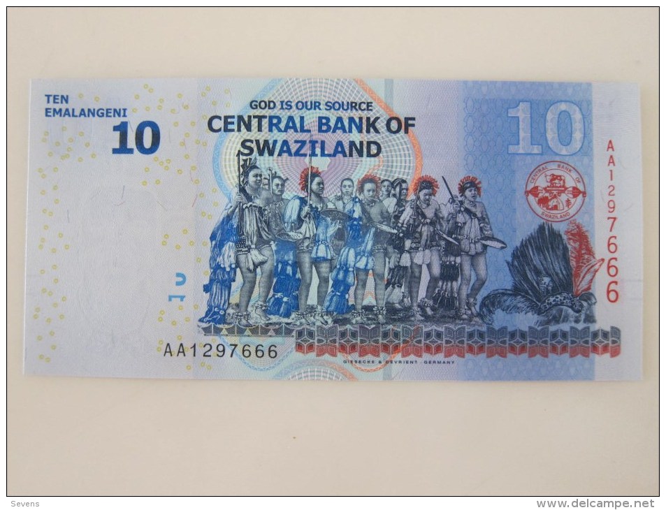 2010 Central Bank Of Swaziland,10 Emalangni , Last 3 Serial Number Specially With 666 - Swaziland