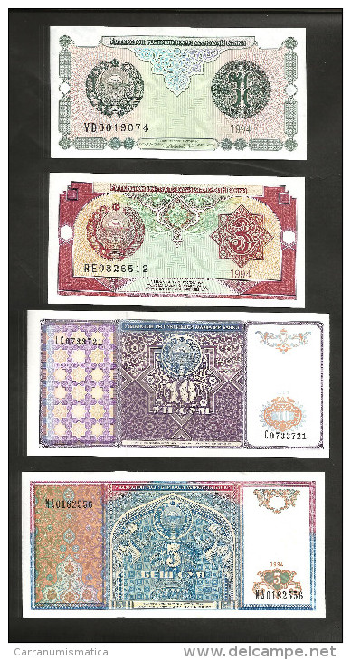 [NC] UZBEKISTAN - 1 / 3 / 5 / 10 SUM (1994) LOT Of 4 DIFFERENT BANKNOTES - Ouzbékistan