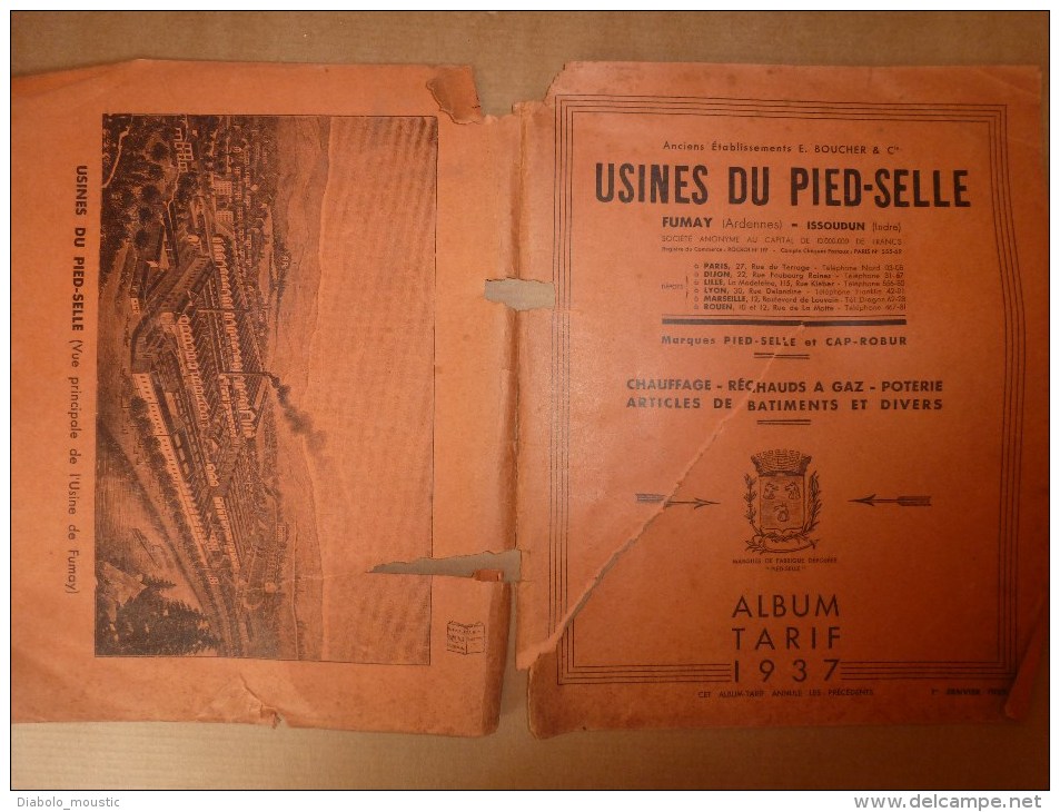 1937 Couverture Du Catalogue  USINES Du PIED-SELLE (Chauffage,Réchauds à Gaz,Poterie,...etc) Avec Vue Sur Usine De FUMAY - 1900 – 1949