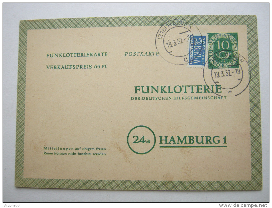 1951, Posthorn, Funklotteriekarte  Aus Halver - Cartoline - Usati