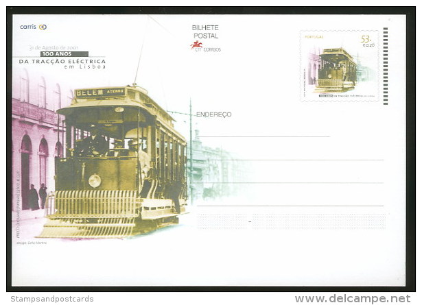 Portugal 100 Années Du Tram A Lisbonne Entier Postal 2001 Lisbon 100 Years Lisbon Tramway Postal Stationary - Tramways