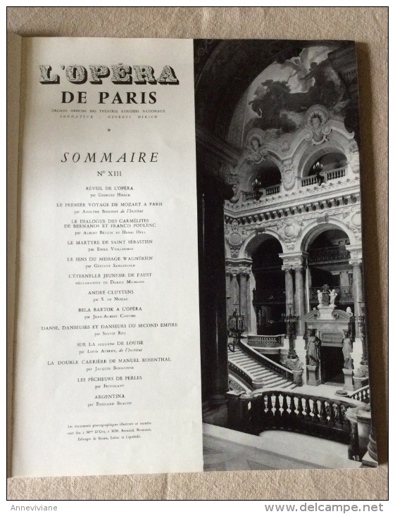 L'Opéra De Paris  N° 13 1956 - Musica