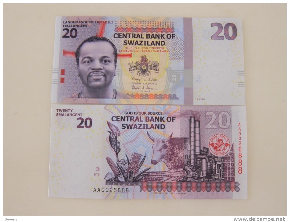 2010 Central Bank Of Swaziland,20 Emalangni , Last 3 Serial Number Specially With 888 - Swasiland