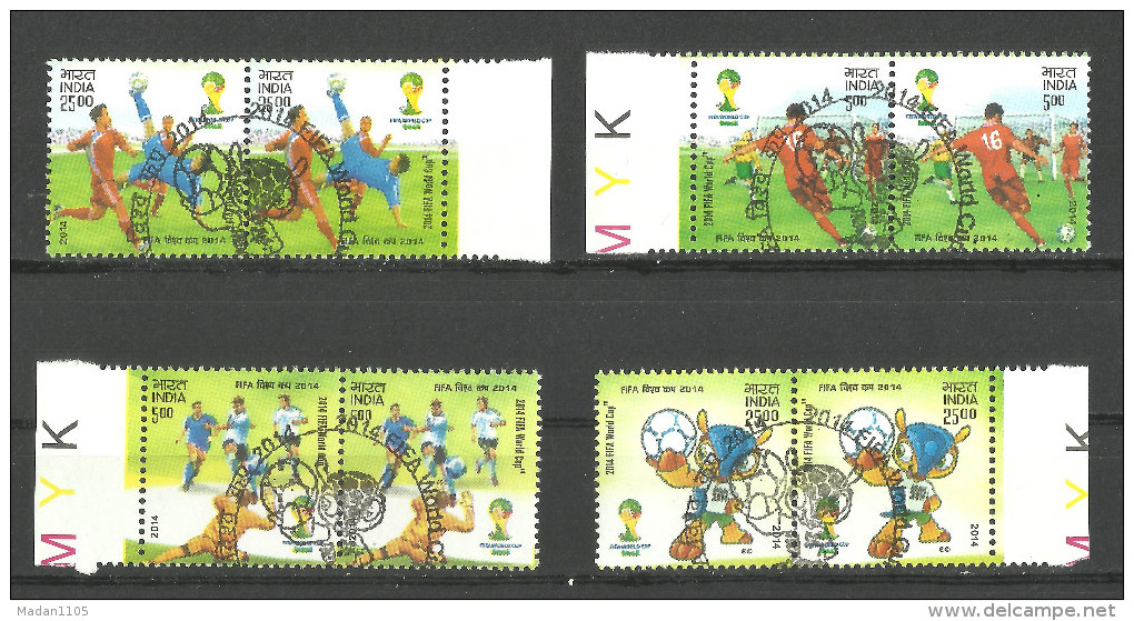 INDIA, 2014, Football World Cup, Soccer, Set 4 V, USED PAIRS, First Day Cancelled. - Gebraucht