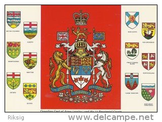 Canadian Coat Of Arms & The 12 Provincial Crests      Canada.      # 03430 - Cartes Modernes