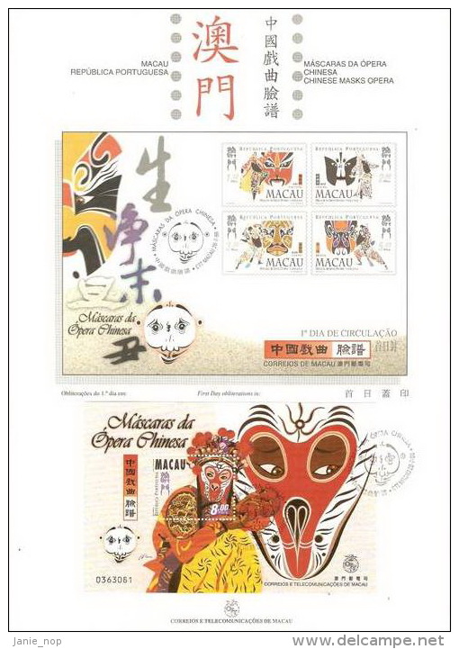 Macau 1998 Chinese Masks Opera Mini Sheet On Presentation Page - Other & Unclassified