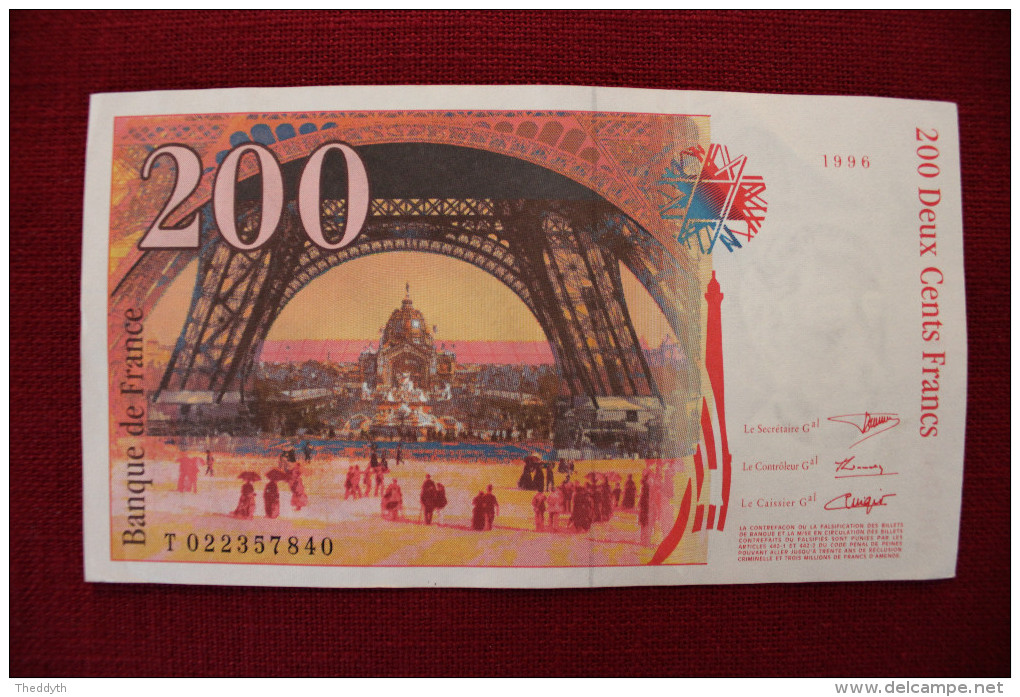 Billet 200 Francs Gustave Eiffel 1996 (Lot LV046) - 200 F 1995-1999 ''Eiffel''