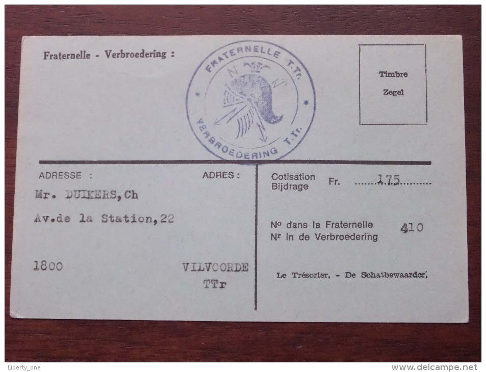 FRATERNELLE - VERBROEDERING ( U.F.A.C. / V.O.V.) LIDKAART ( N° 13676 ) 1977 ( Zie Foto´s Voor Details) ! - Documents