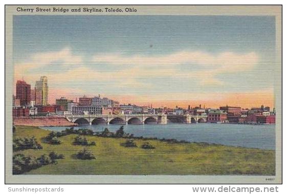 Ohio Toledo Cherry Street Bridge And Skyline Albertype - Toledo