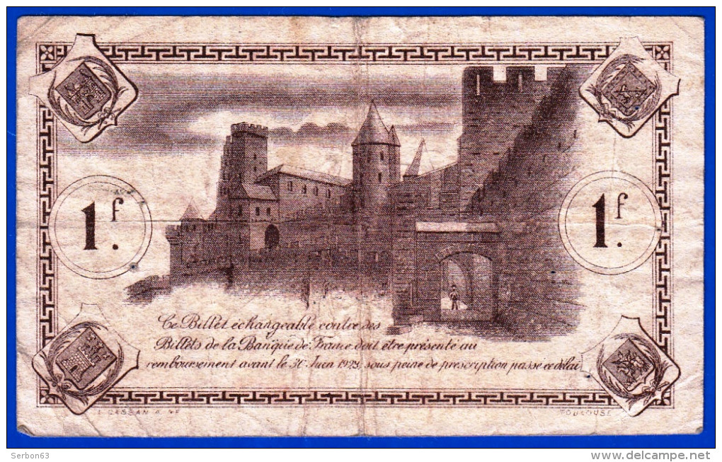 BON - BILLET- MONNAIE - 1 FRANC CHAMBRE DE COMMERCE DE CARCASSONNE 11000 AUDE N° 086883 - Cámara De Comercio